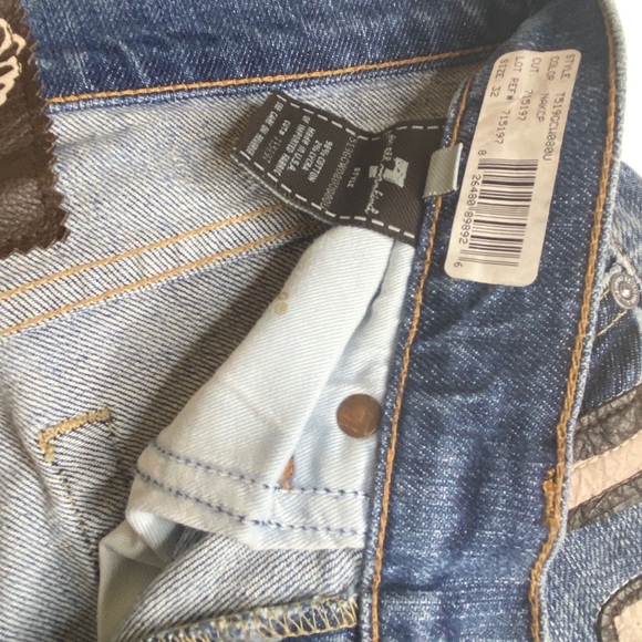 HTF: 7 For All Mankind® x Great China Wall ☻︎ 7 Leather Patch Standard Jeans ☻︎ - Picture 14 of 16